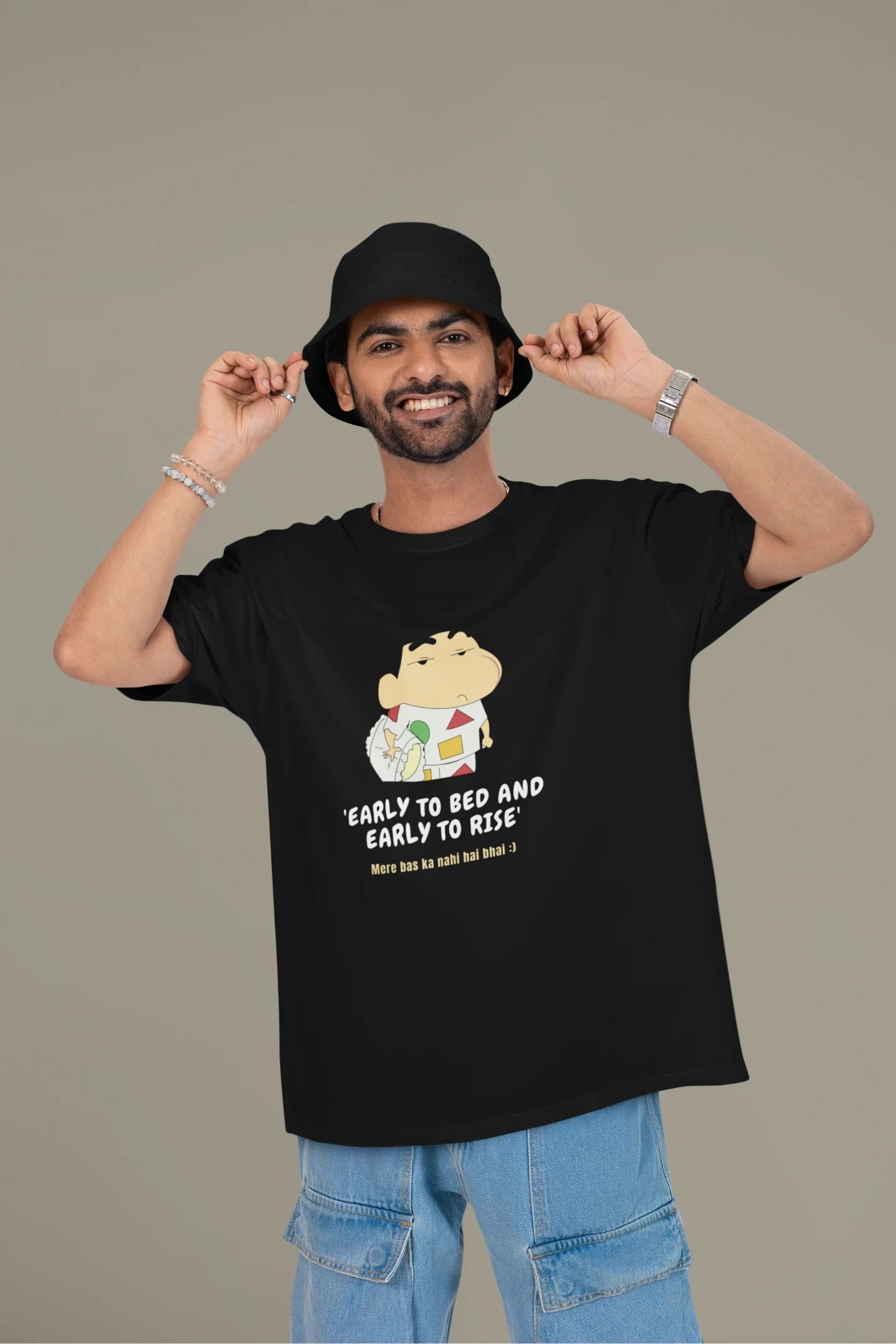 Broke Memers Shinchan Collection Cotton T-shirt-Early to bed S / Black