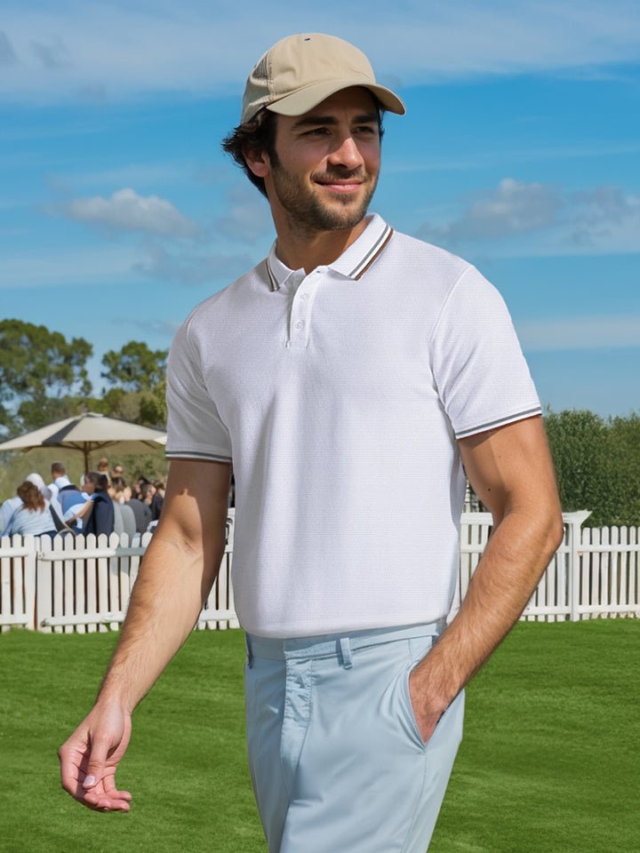 White Jacquard Tipped Polo T-shirt | Kingdom Of White at Broadway