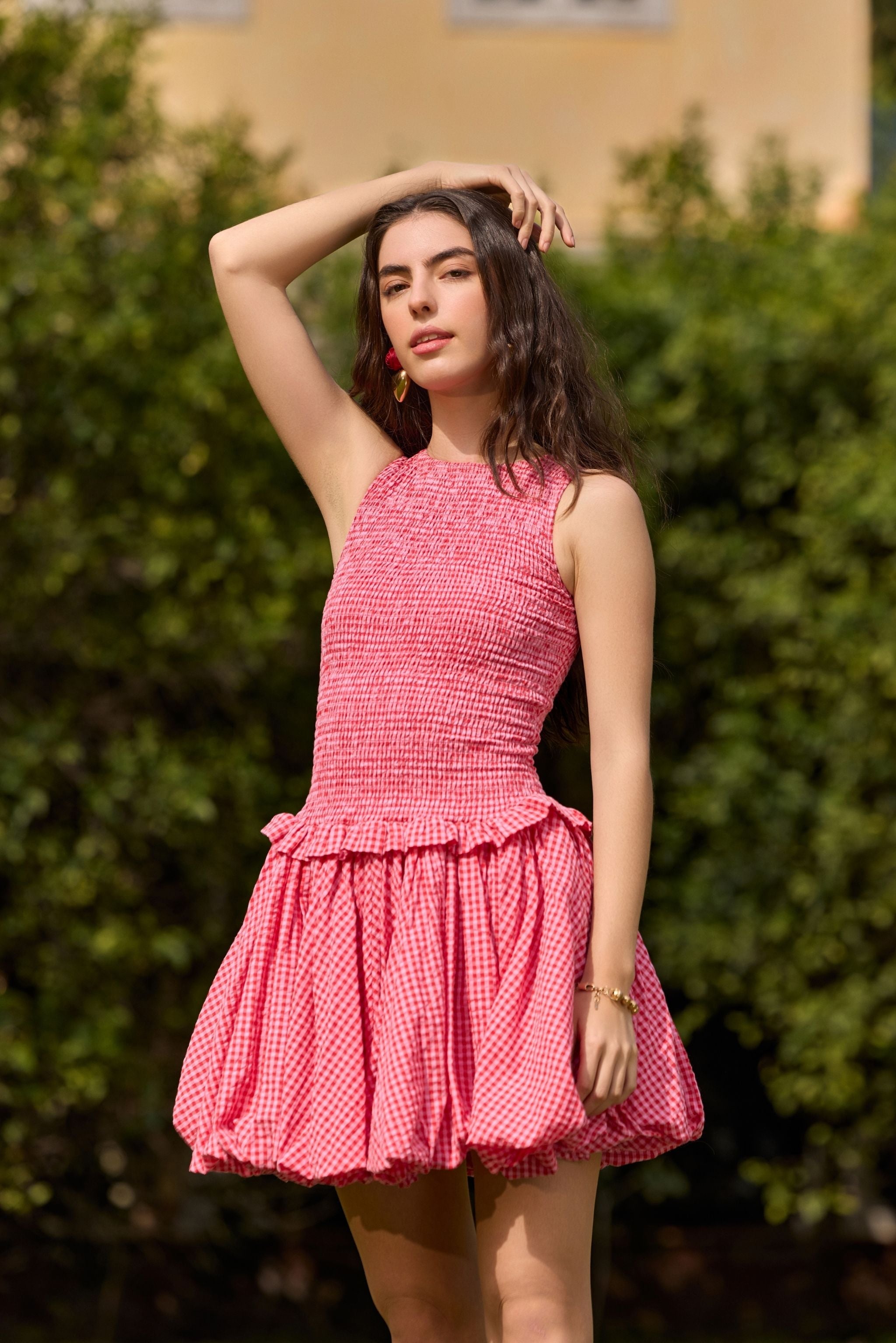 Red Gingham Bubble Hem Mini Dress | The Clothing Factory at Broadway
