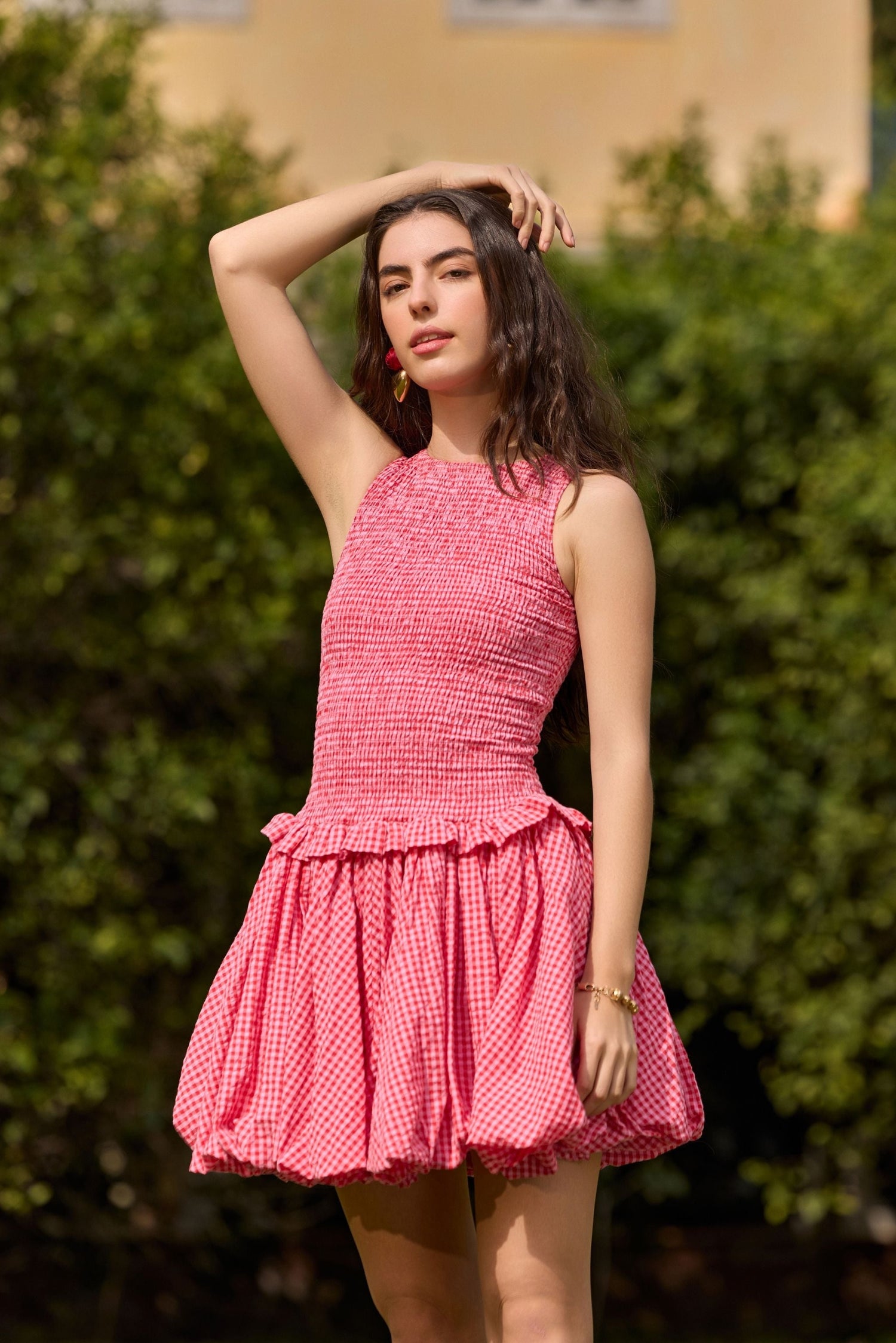 Red Gingham Bubble Hem Mini Dress | The Clothing Factory at Broadway