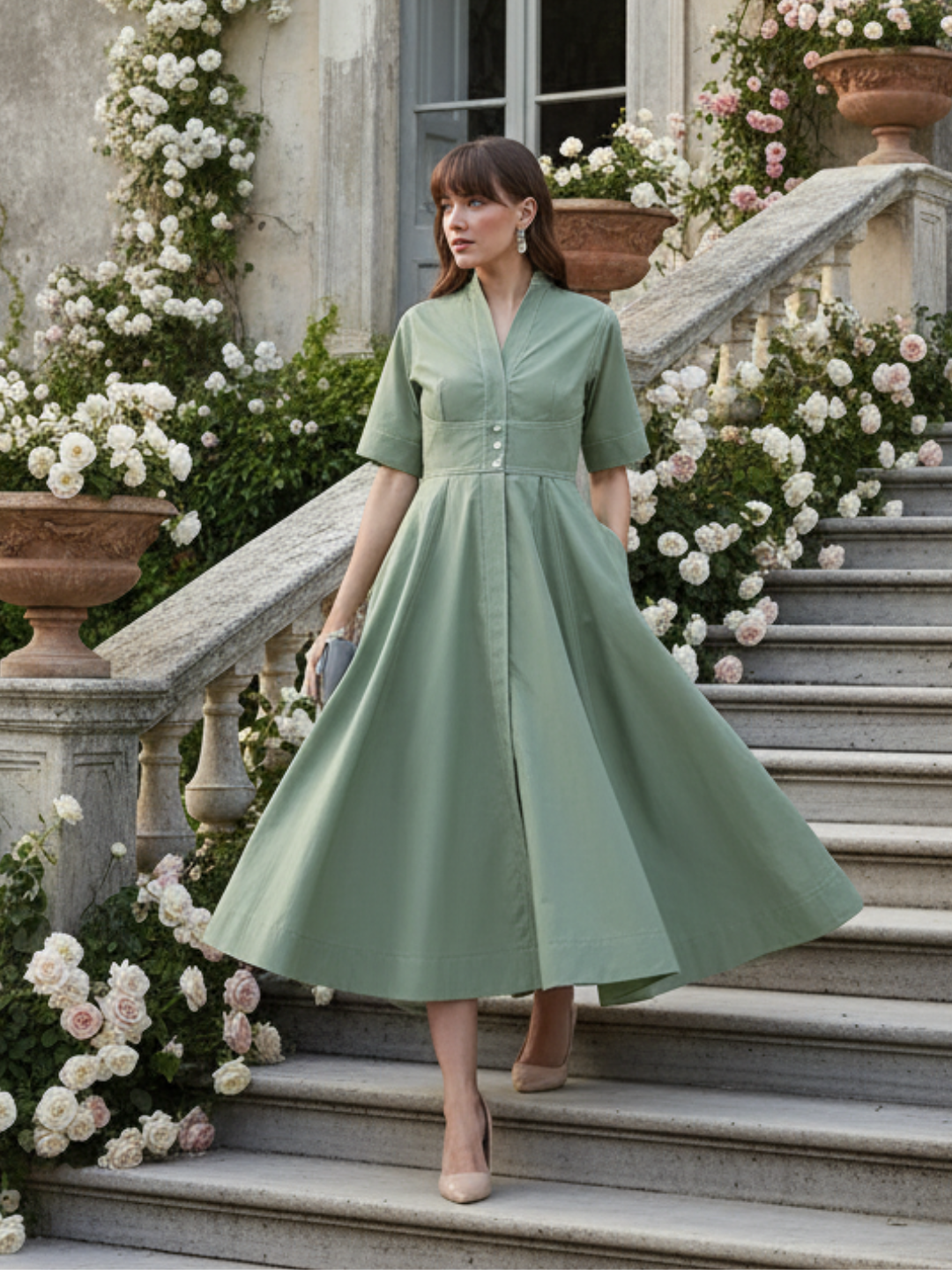 Corset Panelled Cotton Midi Dress