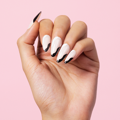 Noir Swirls, Abstract with Nail Glue + Nail Glue Sticker | Medium, Almond Press-On Nails