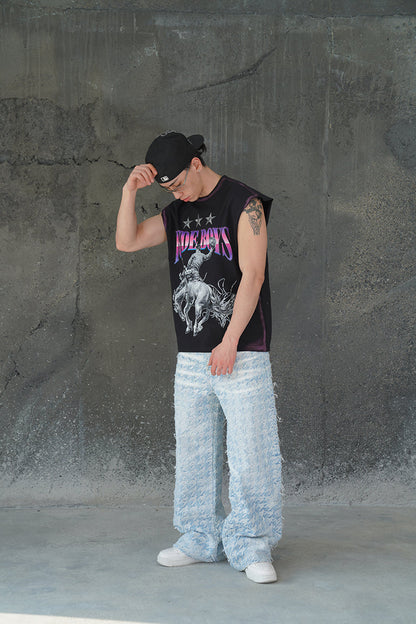 CHECKERED BLUE GRADIENT DISTRESSED FABRIC VALKYRE PANTS