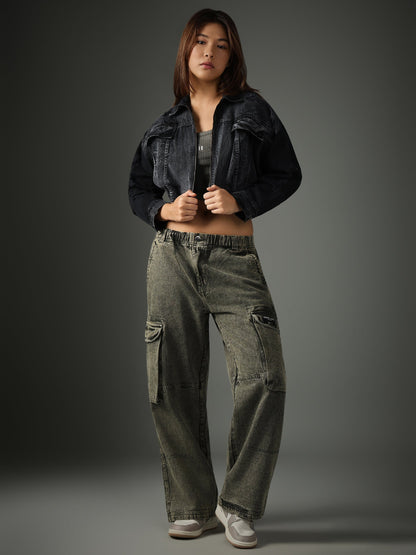 Acid Wash Blue-Grey Cropped Jacket