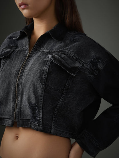 Acid Wash Blue-Grey Cropped Jacket