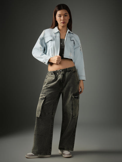 LIGHT BLUE CROPPED  JACKET