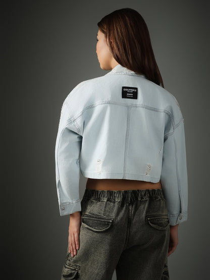 LIGHT BLUE CROPPED  JACKET