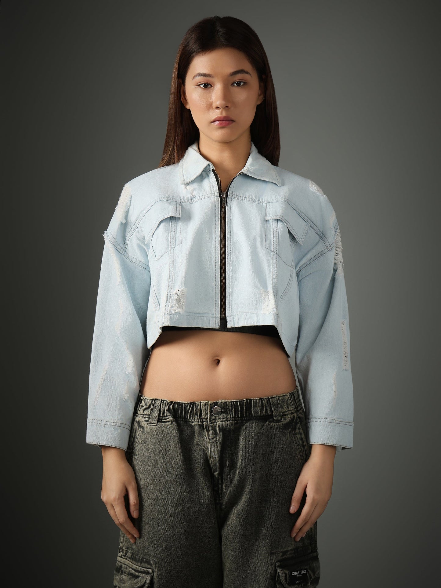 LIGHT BLUE CROPPED  JACKET