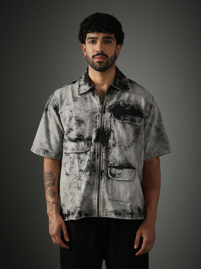 Acid Wash Zipper Shirt