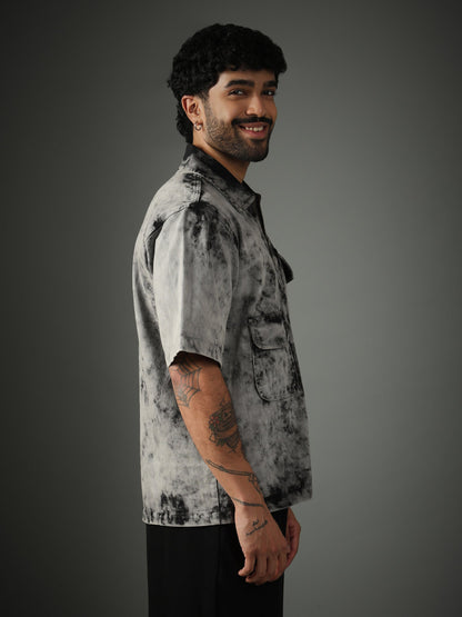 Acid Wash Zipper Shirt