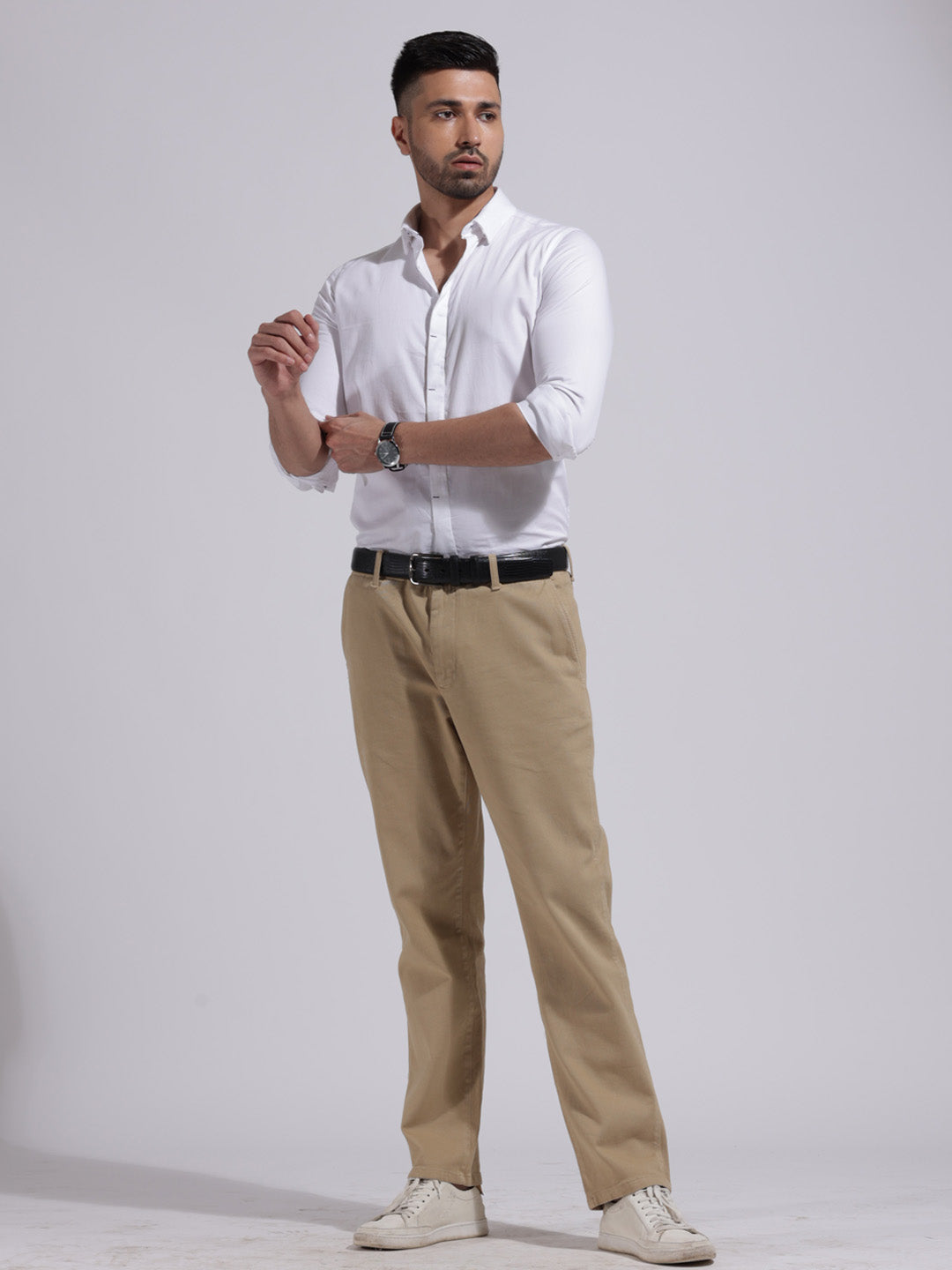 Contrast Bartack Premium Satin White Shirt - Piaro