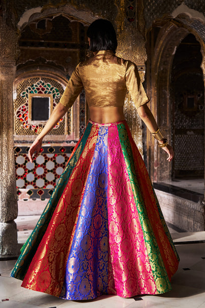 BENARES BROCADE MULTICOLOUR FLARED SKIRT
