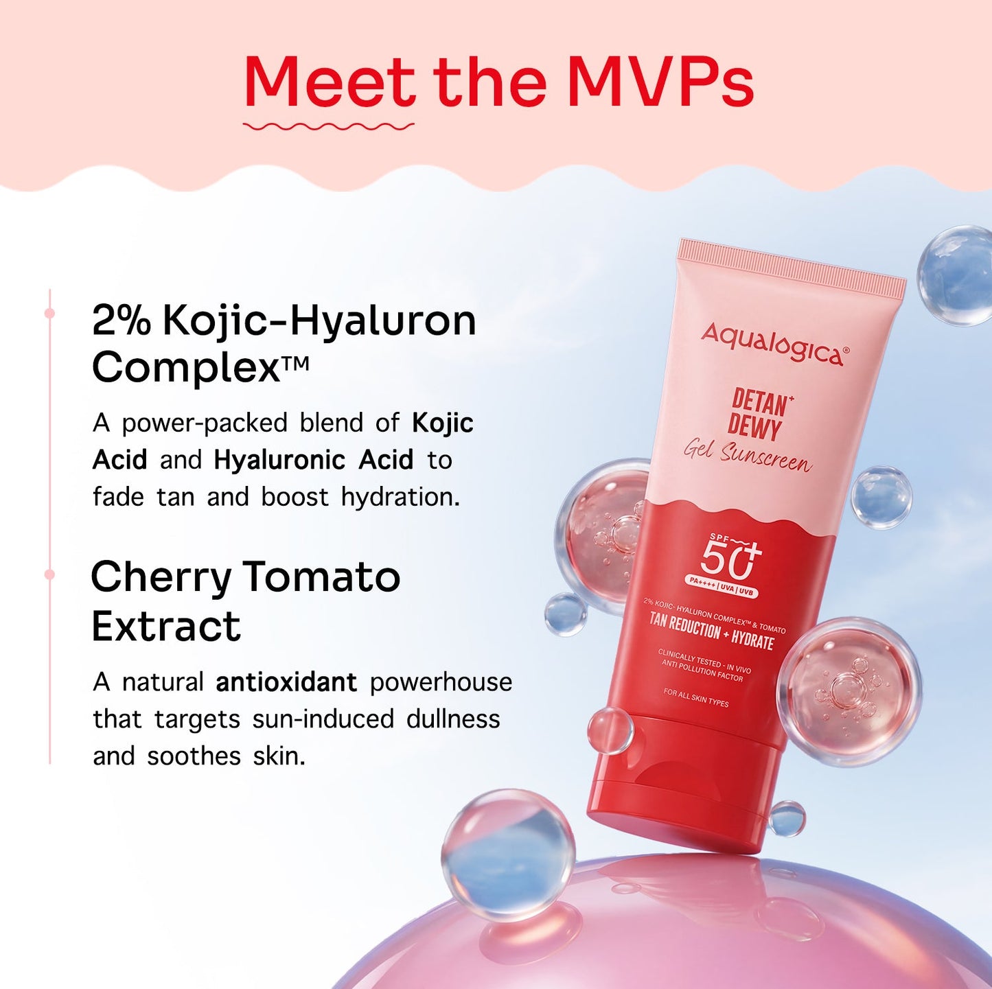 Detan+ Dewy Gel Sunscreen SPF 50+ PA++++ with 2% Kojic-Hyaluron Complexâ„¢ & Wild Berries - 80g