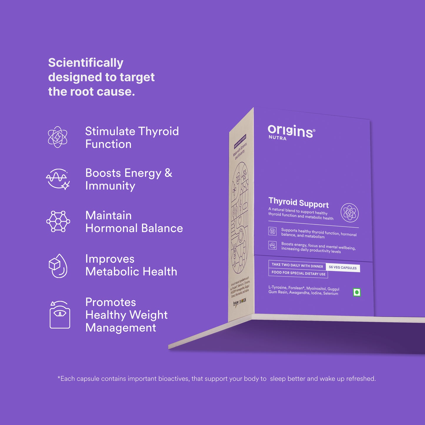 Origins Nutra Thyroid Support | Support Healthy Thyroid Function, Maintain Hormonal Balance | ForsLean, ShodenGMP Certified | For Men & Women | 56 Veg Capsules