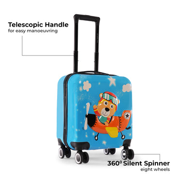 Nasher Miles Tic Tac Toe Polycarbonate Hard-Sided Cabin Luggage for Kids Sky Blue 44|17inch Kids Trolley Bag |Occupation Pilot