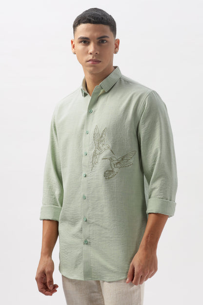 Humming(way) Birds Vienna Green Embroidery Shirt | Hamptons at Broadway