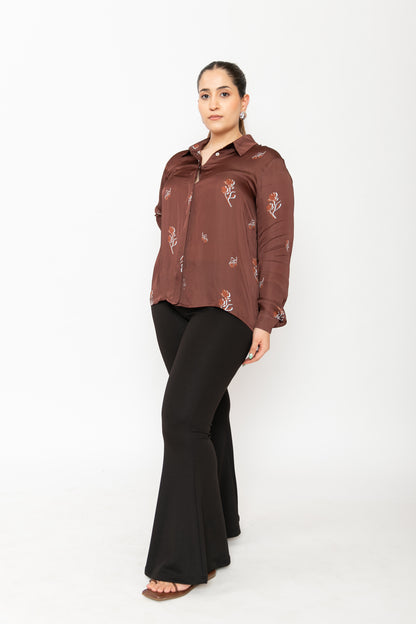 Contemponari-Wilted Petals Shirt | Brown