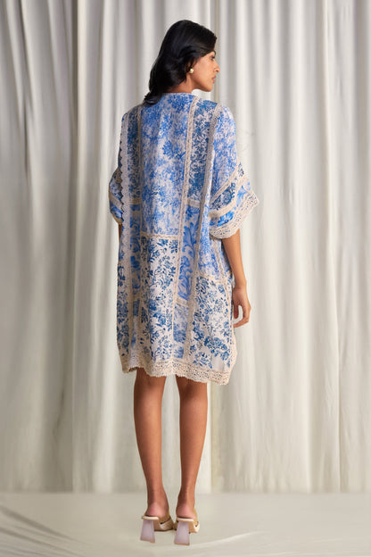 SILK-LINEN PORCELAIN PRINT PATCHWORK DRESS