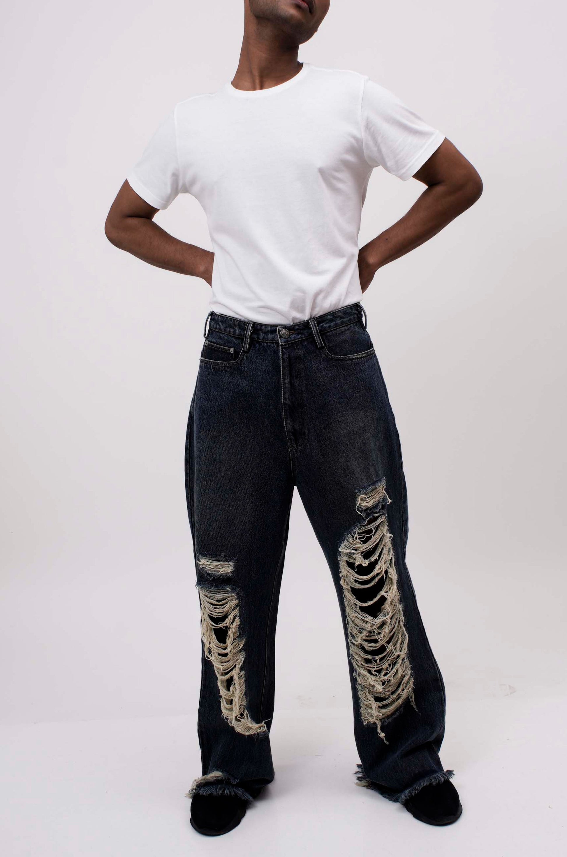 Indigo Distressed Jeans | Huemn at Broadway