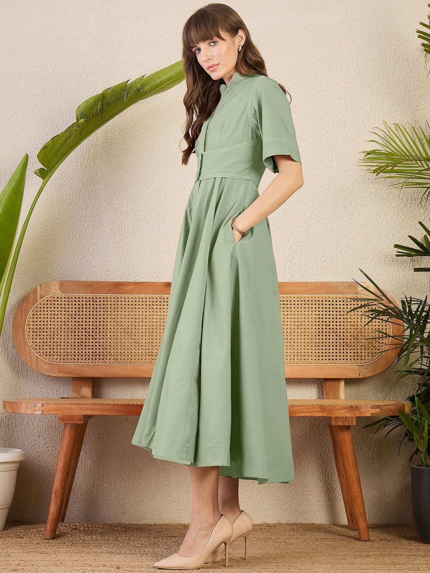 Corset Panelled Cotton Midi Dress
