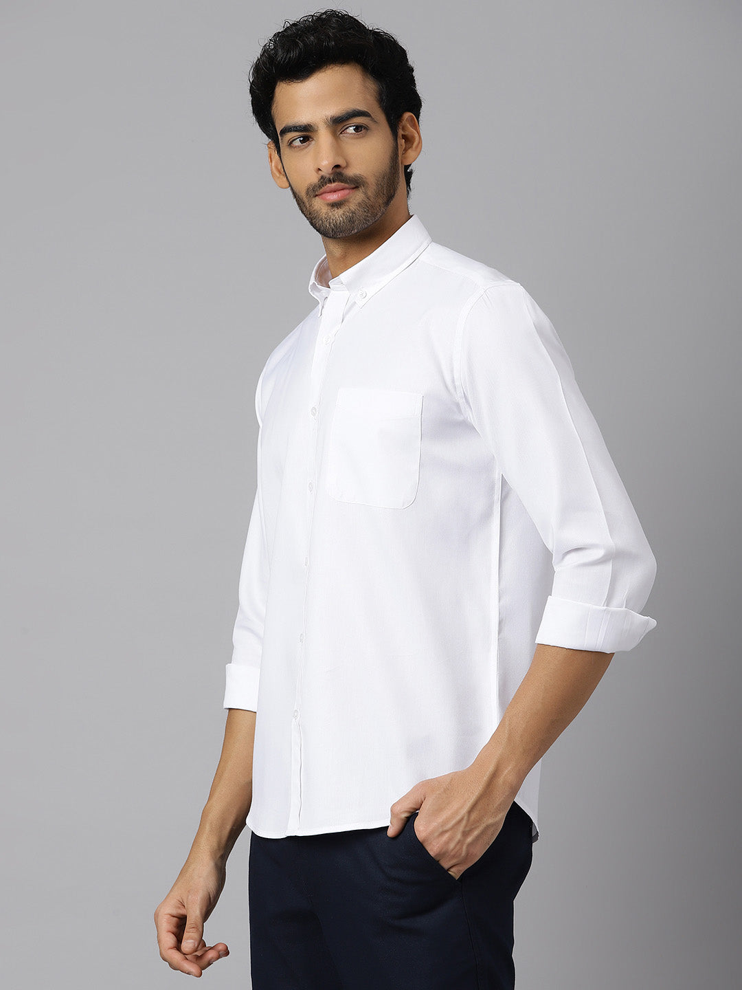 Buttondown Collar Structured Dobby White Shirt - Berlin