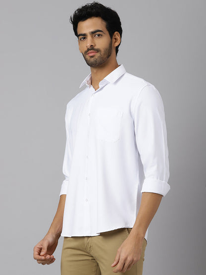 Chiseled Cuff Angular Twill White Shirt - Austin