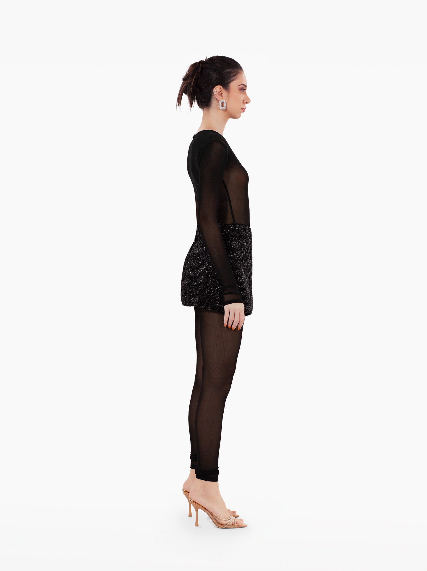for the night skirt - silver black glitter shimmer party mini skirt with side slit, high waisted skirt for birthday by SOLÉITE