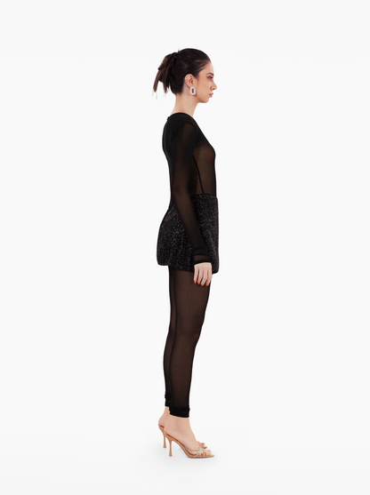 for the night skirt - silver black glitter shimmer party mini skirt with side slit, high waisted skirt for birthday by SOLÉITE