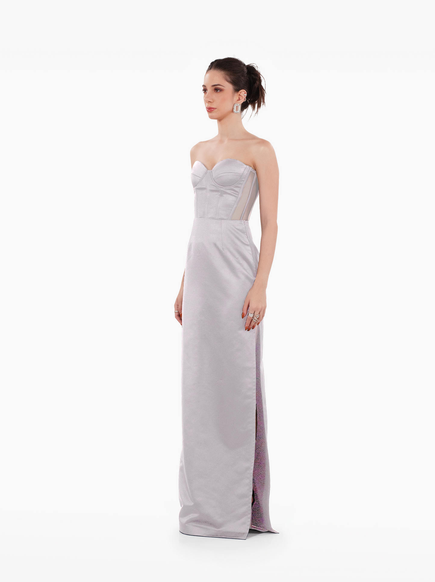 late night skirt - black satin maxi skirt with darts and a side slit for formal occasions by SOLÉITE