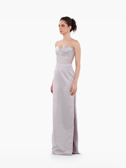 late night skirt - black satin maxi skirt with darts and a side slit for formal occasions by SOLÉITE