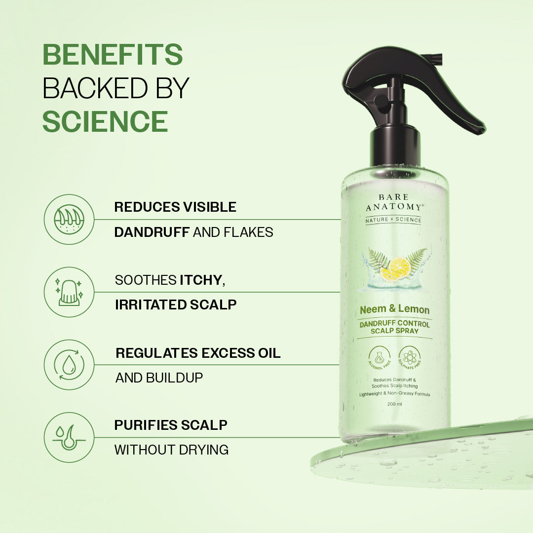 Neem & Lemon Dandruff Control Scalp Spray - 200 ml | Pack of 3