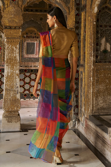CHECK ORGANZA SARI DRAPE SKIRT