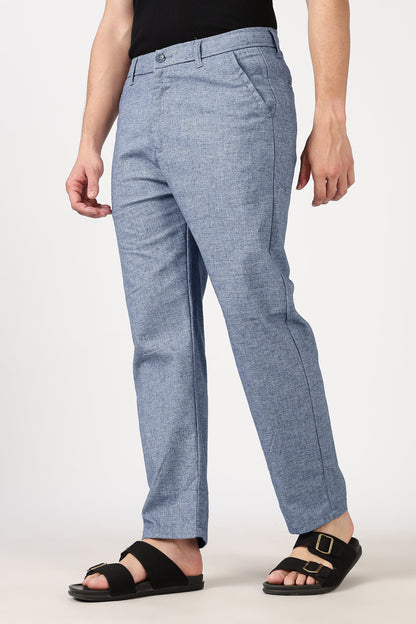 Linen-Style 100% Cotton Straight Fit Heather Grey Textured Pant