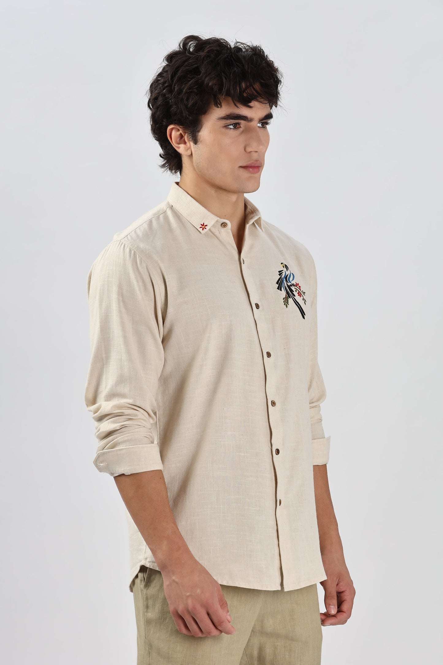 Bambaiya Beige Perroquet Embroidery Shirt | Hamptons at Broadway