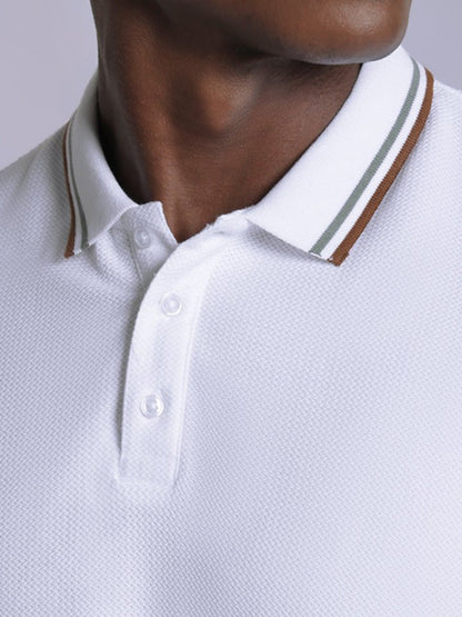 White Jacquard Tipped Polo T-shirt