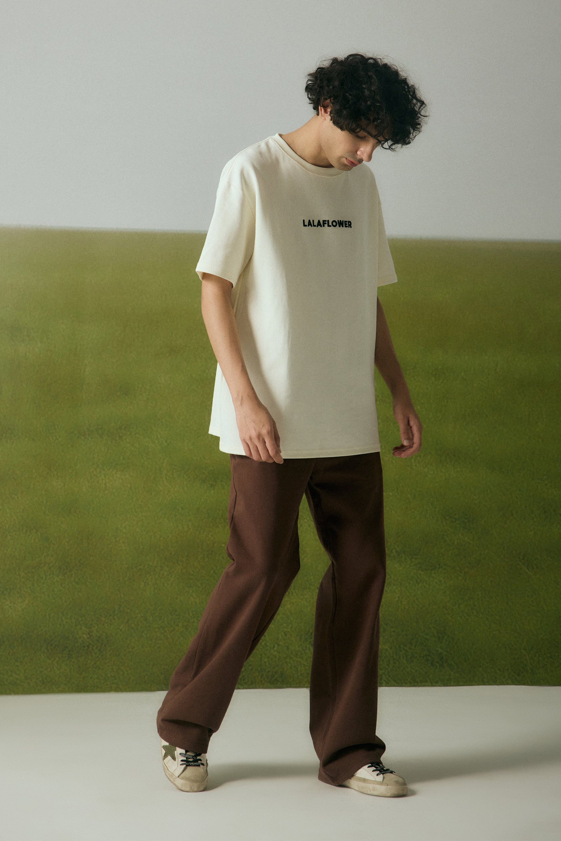 OFF-WHITE OVERSIZED T-SHIRT IN THE LALA GARDEN PRINT | LALAFLOWER at Broadway