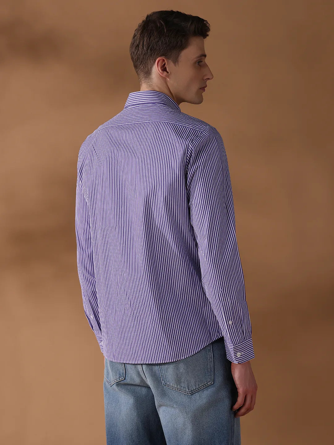 Purple Regular Fit Stripes Formal Shirt for Men (LUDW)