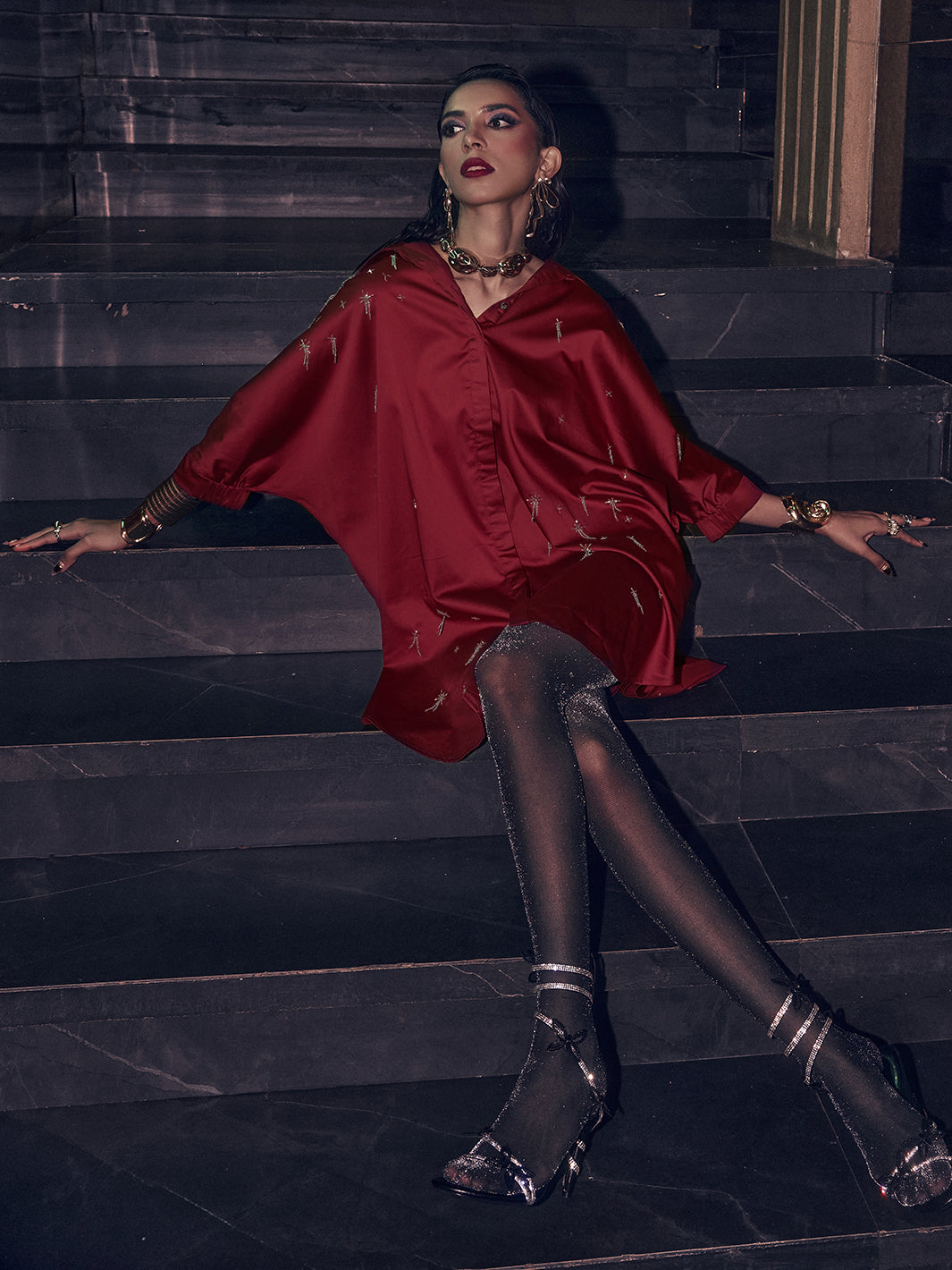 Aviory Embroidered Freesize Shirt Dress