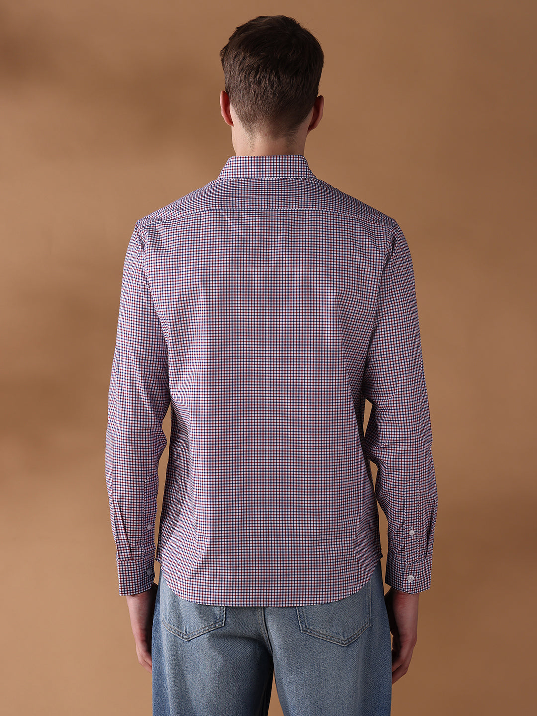 Red Regular Fit Checked Formal Shirt for Men (LEOP)