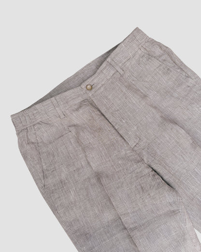 Bare Brown Relax Fit Linen Check Trouser with side Elastic - Brown