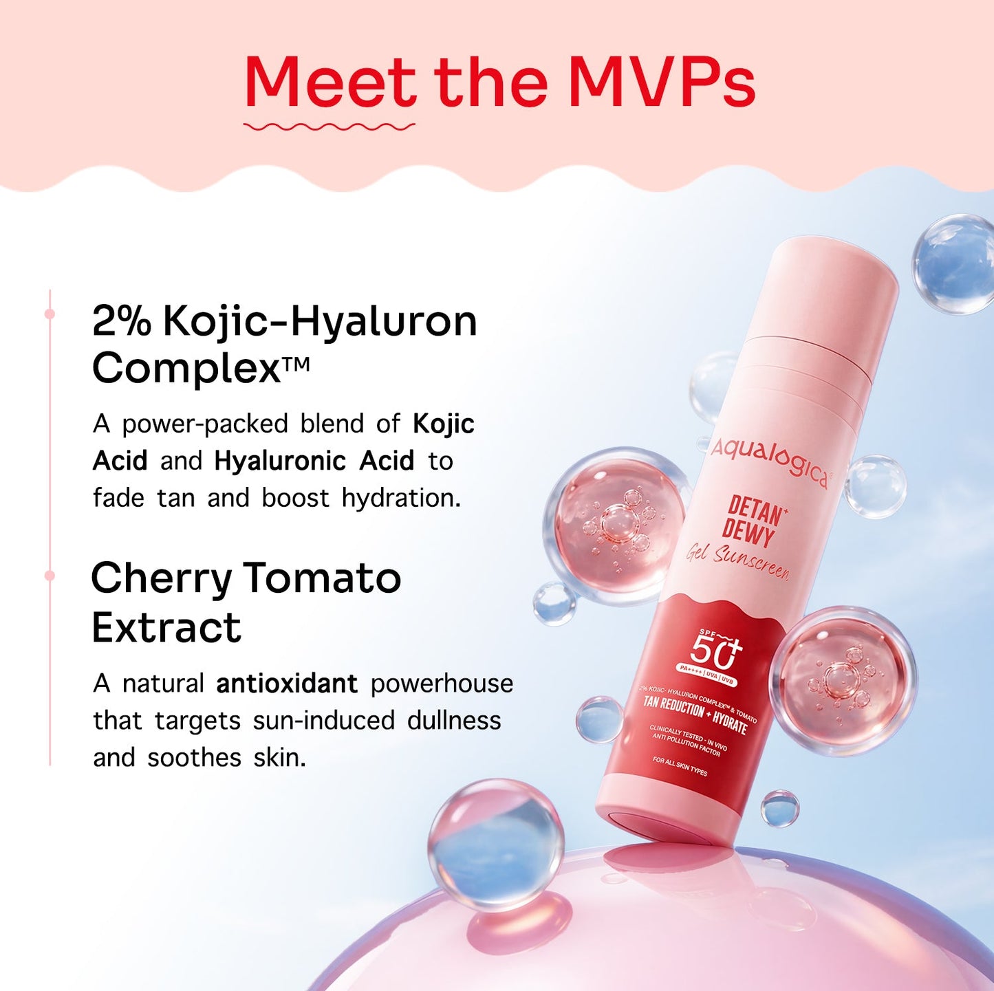 Detan+ Dewy Gel Sunscreen SPF 50+ PA++++ with 2% Kojic-Hyaluron Complexâ„¢ & Wild Berries - 50 g