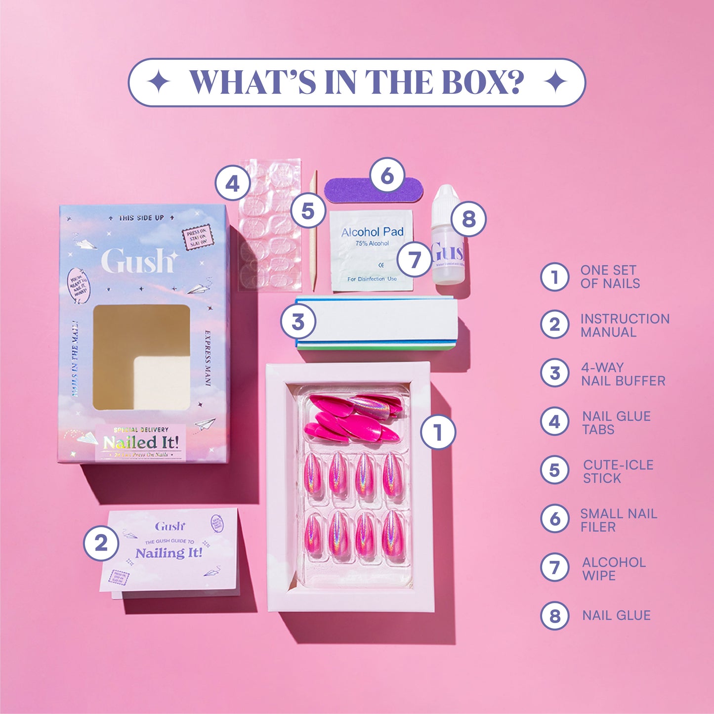 Ballerina Baby, Glitter with Nail Glue + Nail Glue Sticker | Short, Squoval Press on Nails