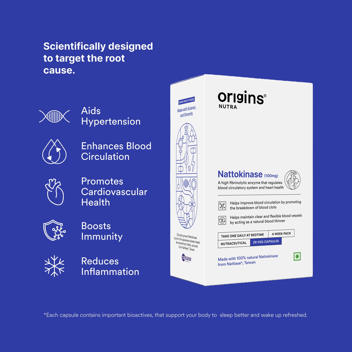 Origins Nutra Nattokinase | Promote Heart Health, Natural Blood Thinner, Control High Blood Pressure | Nattokinase |GMP Certified | For Men & Women | 28 Capsules.