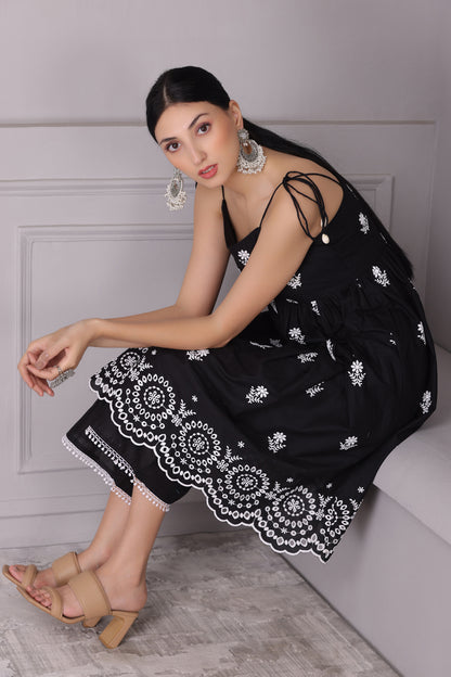 Black Chand Halter Embroidered Kurta Set