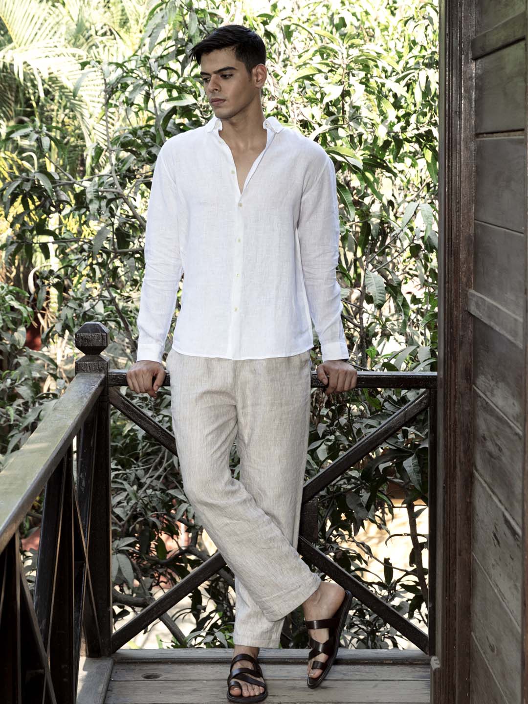 Button Down Collar Linen White Shirt - Serene