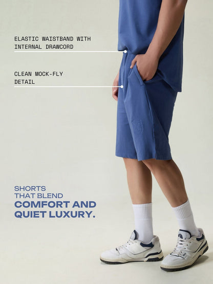 Blue Cotton Leisure Shorts