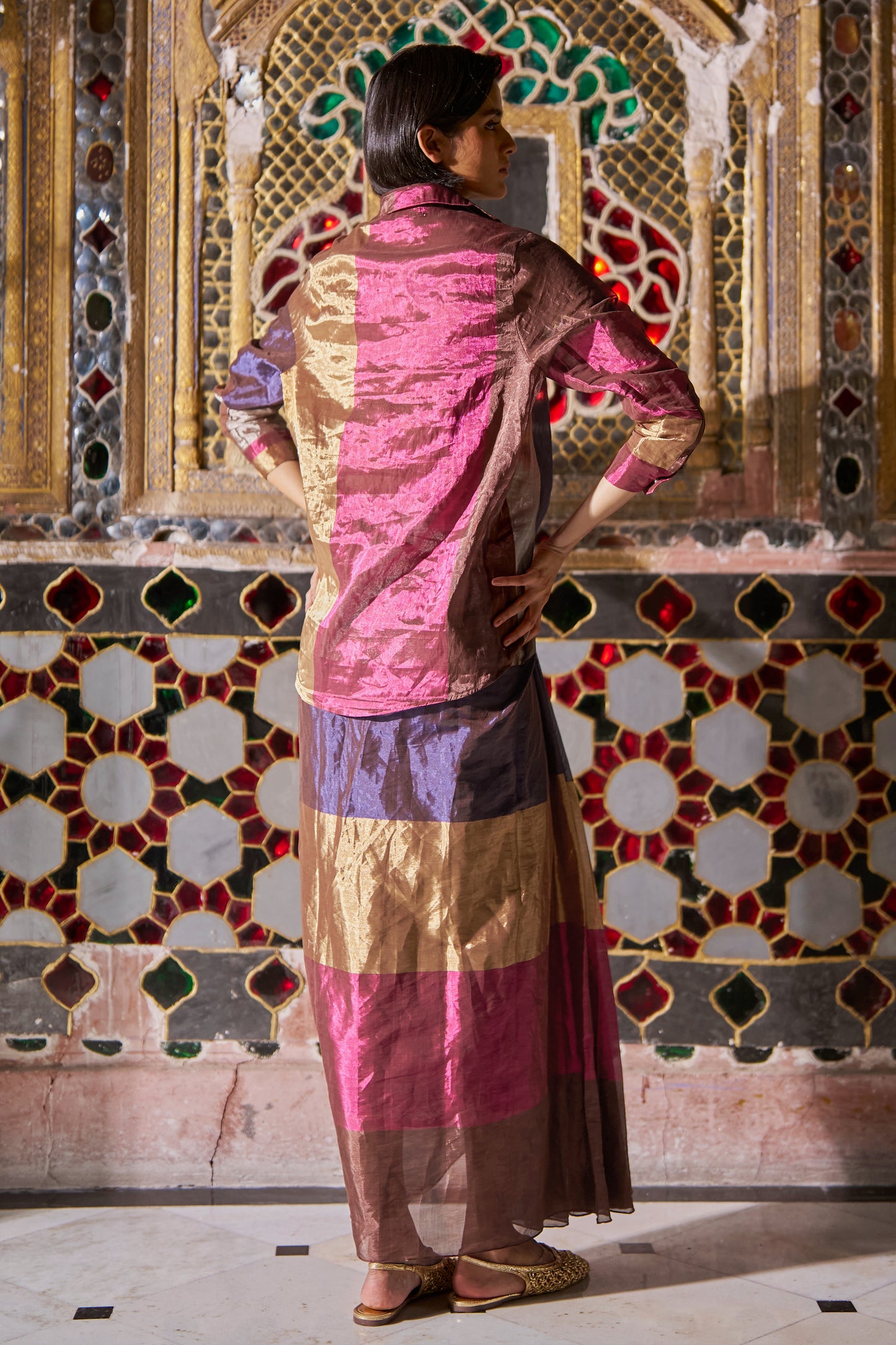 STRIPED BENARES TISSUE SKIRT SET