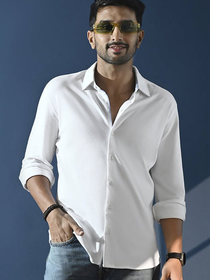 White Solid Pique Knitted Shirt | Kingdom Of White at Broadway