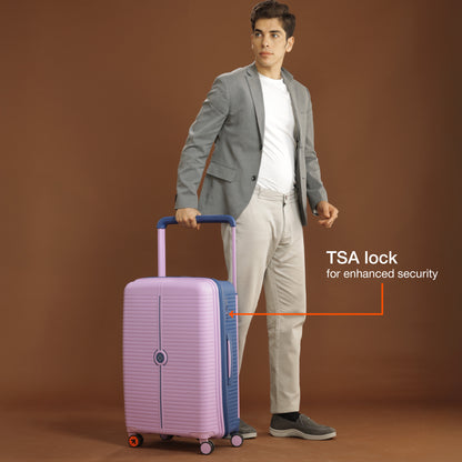 Nasher Miles Dubai TSA Lock Hard-Sided Polypropylene Check-in Luggage 28 inch | 75cm | 8 Wheels Small Trolley Bag for Travel | Suitcase (Lavender Navy Blue)