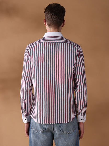 Grey Regular Fit Striped Formal Shirt for Men (DRILO)